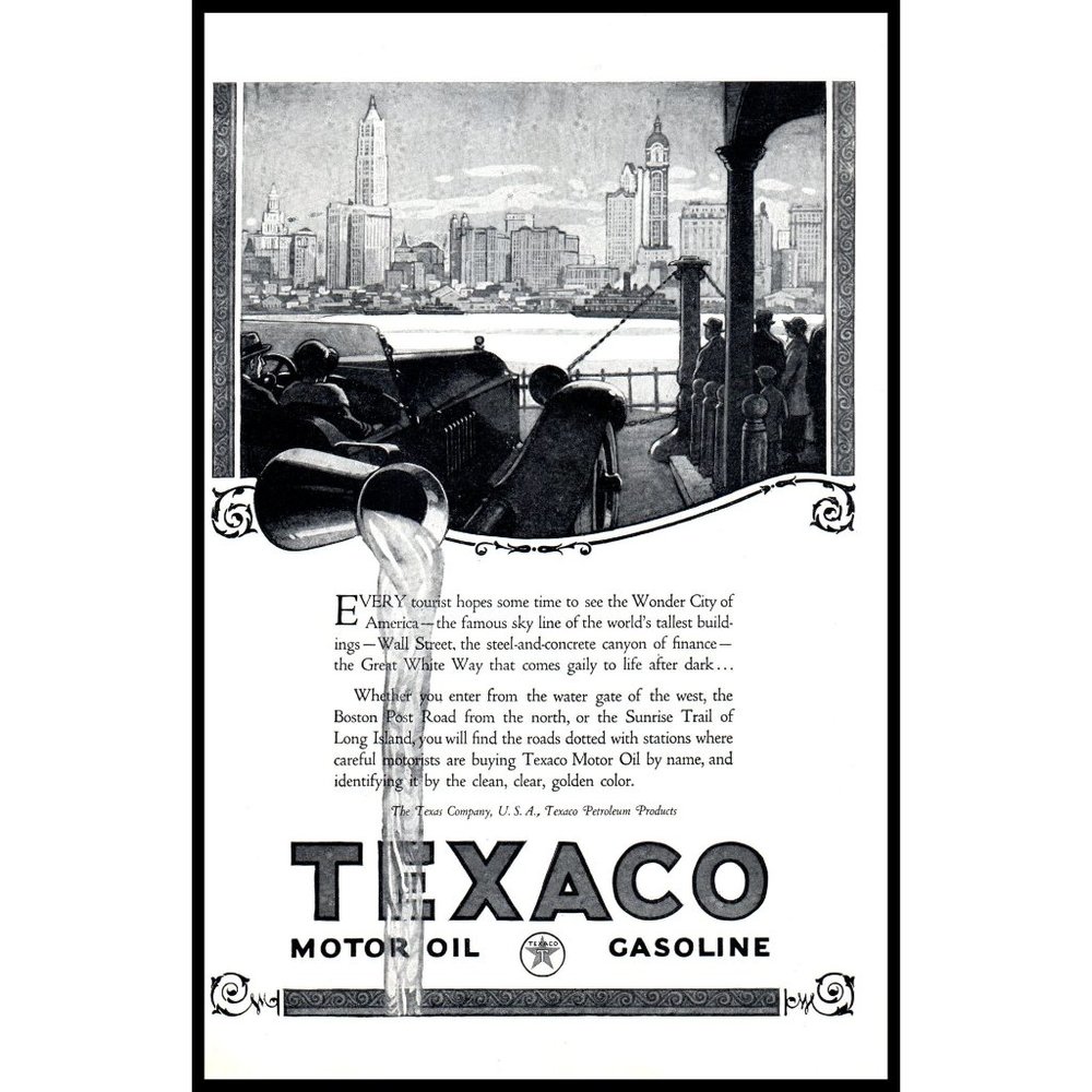 1924 Texaco Motor Oil Gasoline Vintage Print Ad New York City Skyline Wall Art
